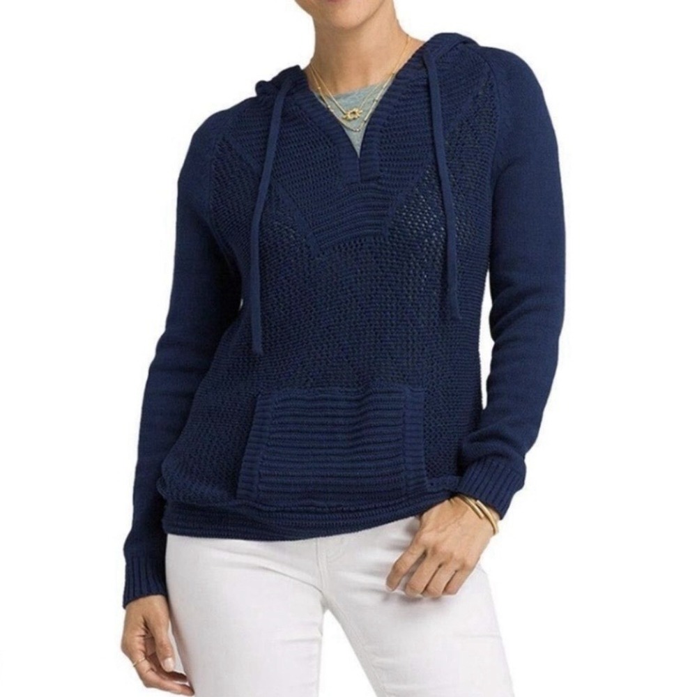Prana Navy Blue V-Neck Hooded Sweater